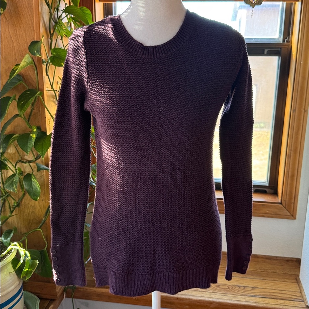 LOFT Eggplant Purple Open Knit Pullover Sweater 100% cotton SZ Small